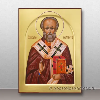 Икона Николай чудотворец с золочением фона (арочный ковчег), миниатюра № 65