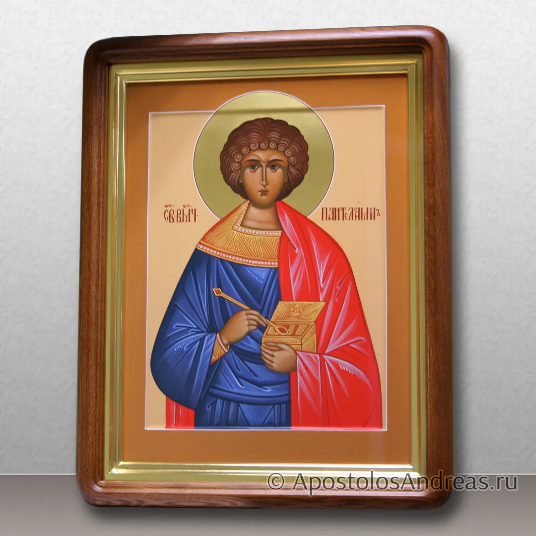Икона Пантелеймон целитель (с золочением нимба, в киоте), 30х40, в киоте: 37х47, 2026 — образец № 37