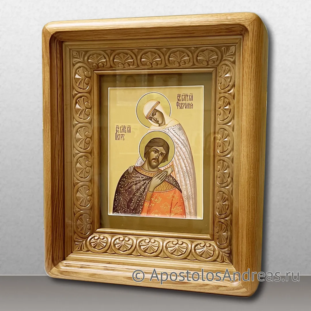 Икона Петр и Феврония Муромские, чудотворцы, 18x24 (габариты по киоту – 31х37), 2022 — образец № 27