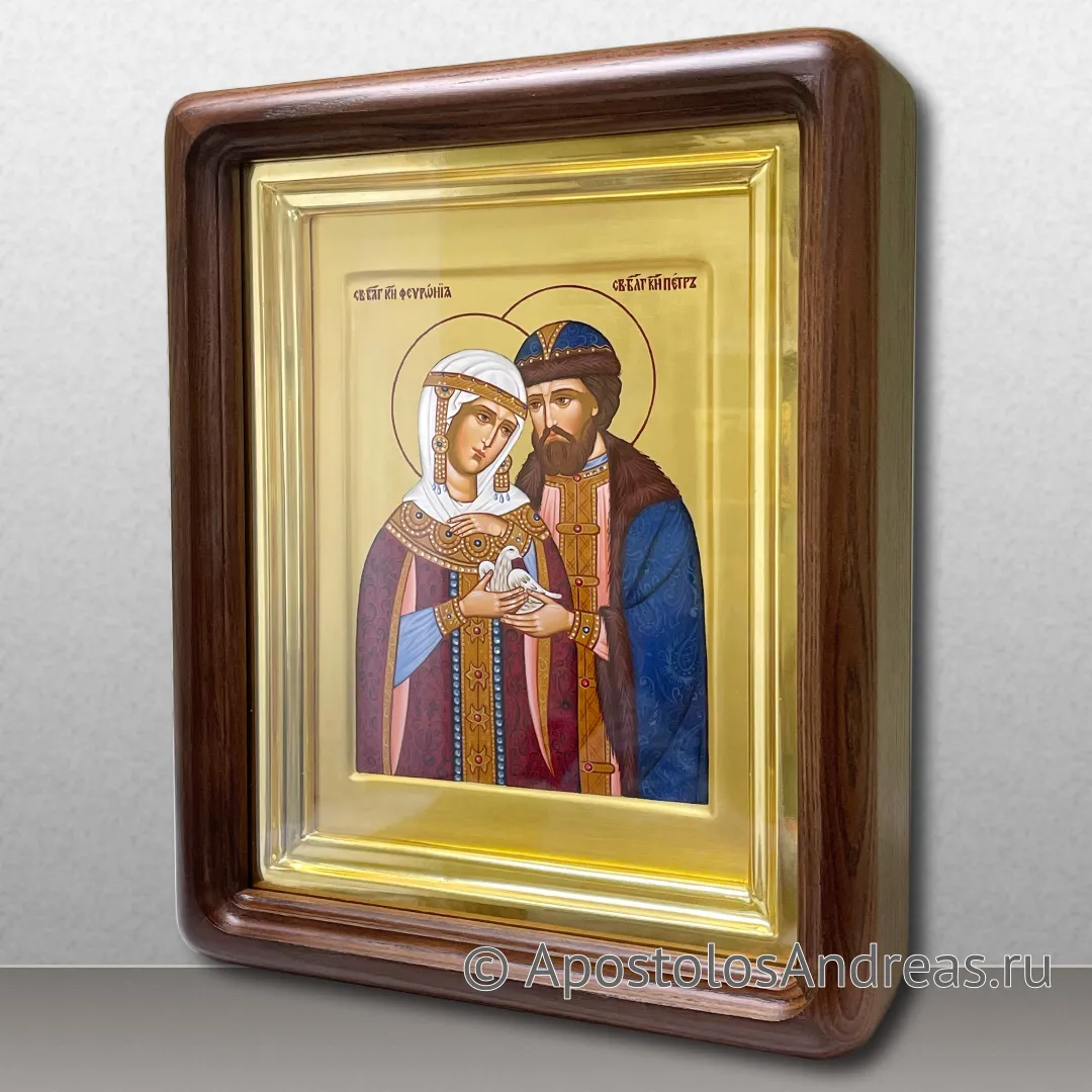 Икона Петр и Феврония Муромские, чудотворцы, 18x24 (габариты по киоту – 25х31), 2022 — образец № 28