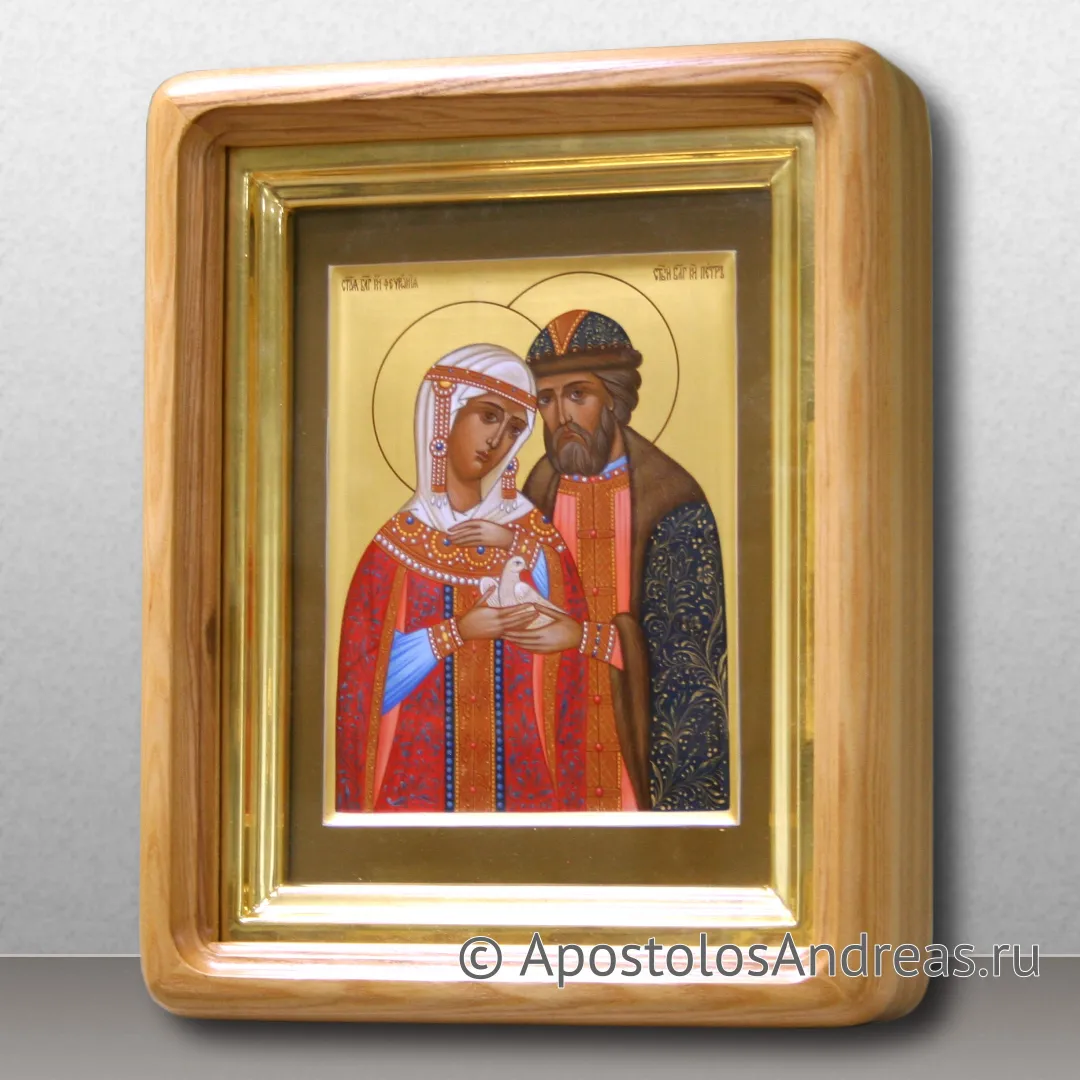 Икона Петр и Феврония Муромские, чудотворцы, 18х24 (габариты по киоту — 25х31), 2023 — образец № 33