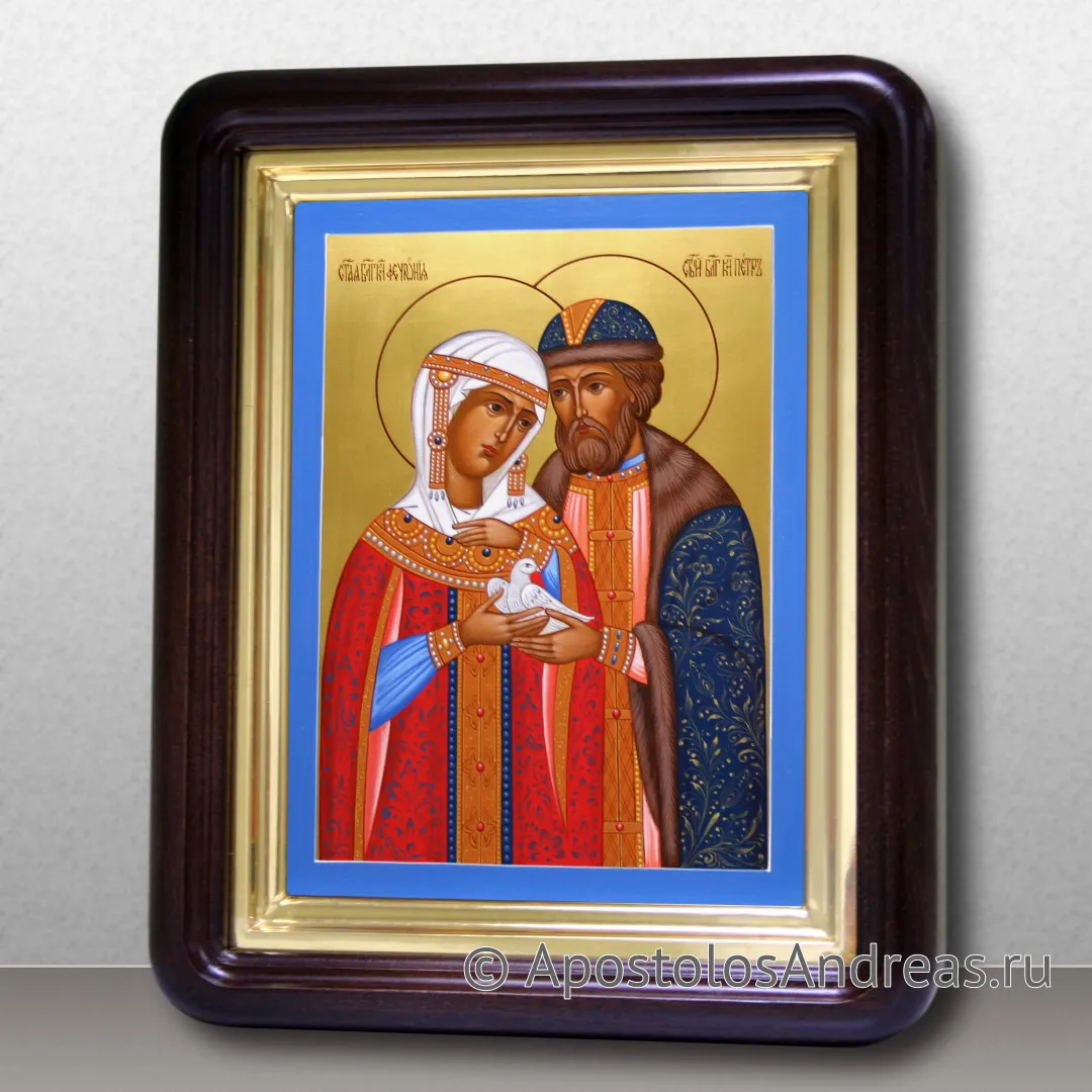 Икона Петр и Феврония Муромские, чудотворцы, 18х24 (в киоте - 25х31), 2023 — образец № 39