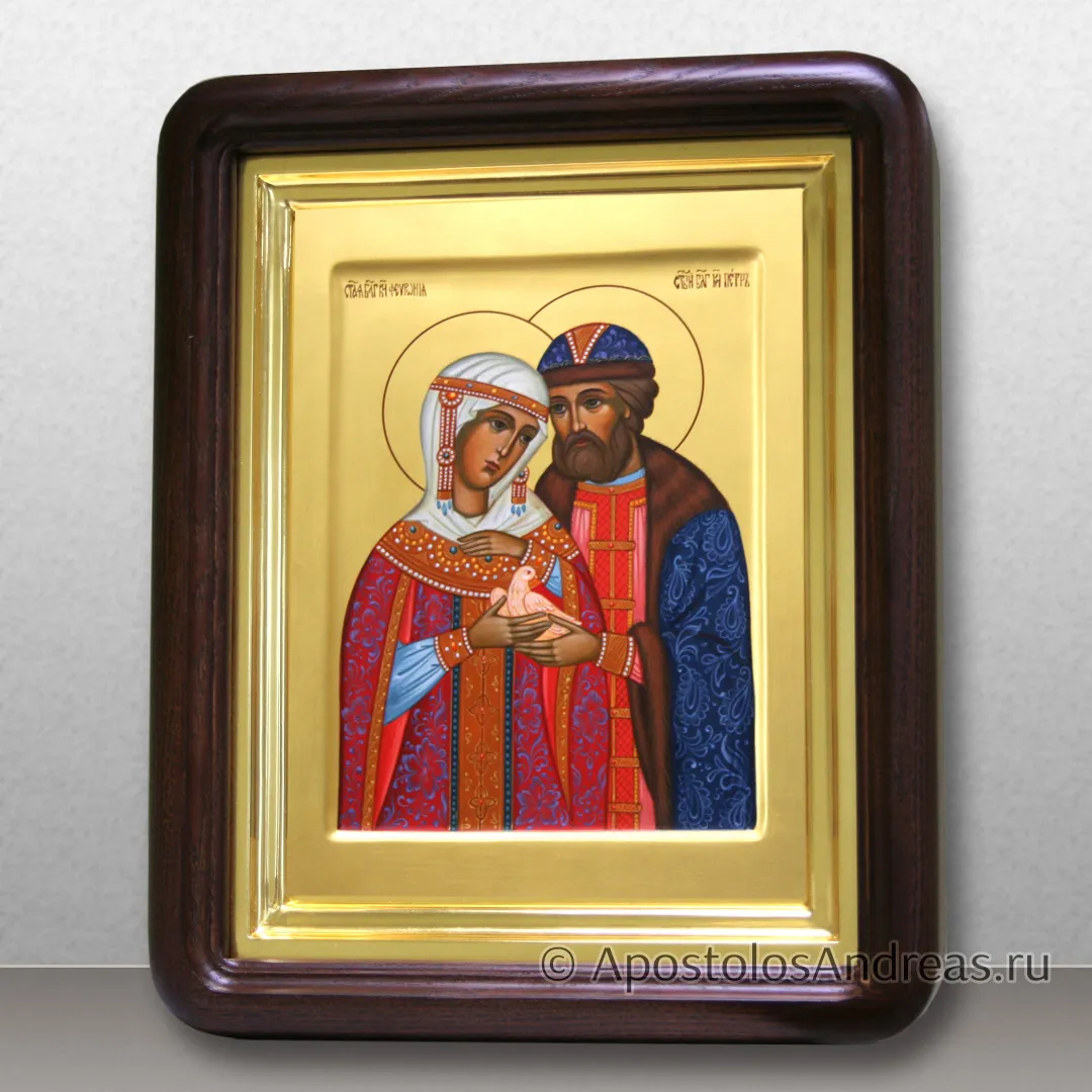 Икона в киоте Петра и Февронии (c золочением фона), в киоте - 25х31, 2025 — образец № 56