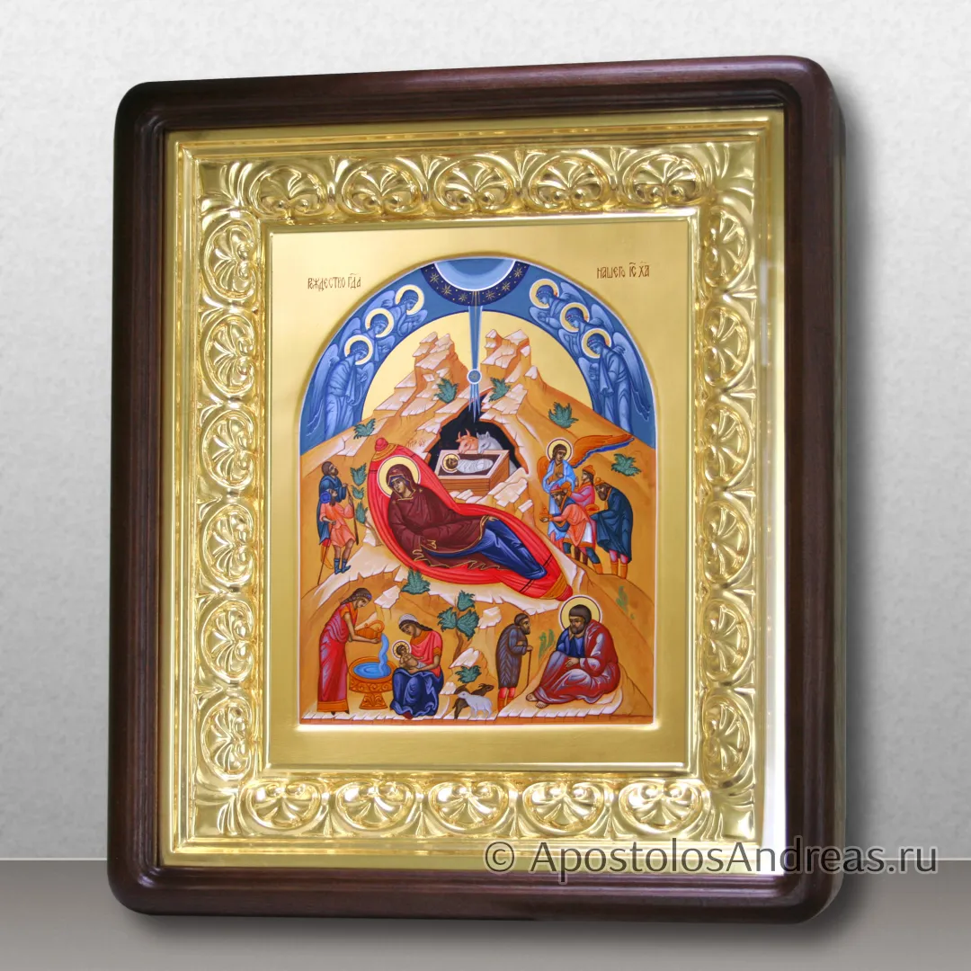 Икона Рождество Христово (с арочным ковчегом), в резном киоте, образец № 13