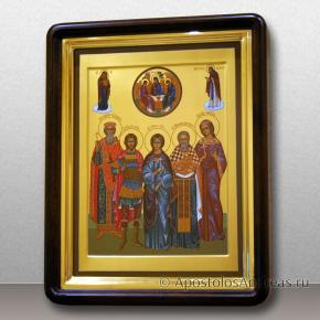 Семейная икона в киоте (5 фигур) с предстоящими и Троицей, миниатюра № 1