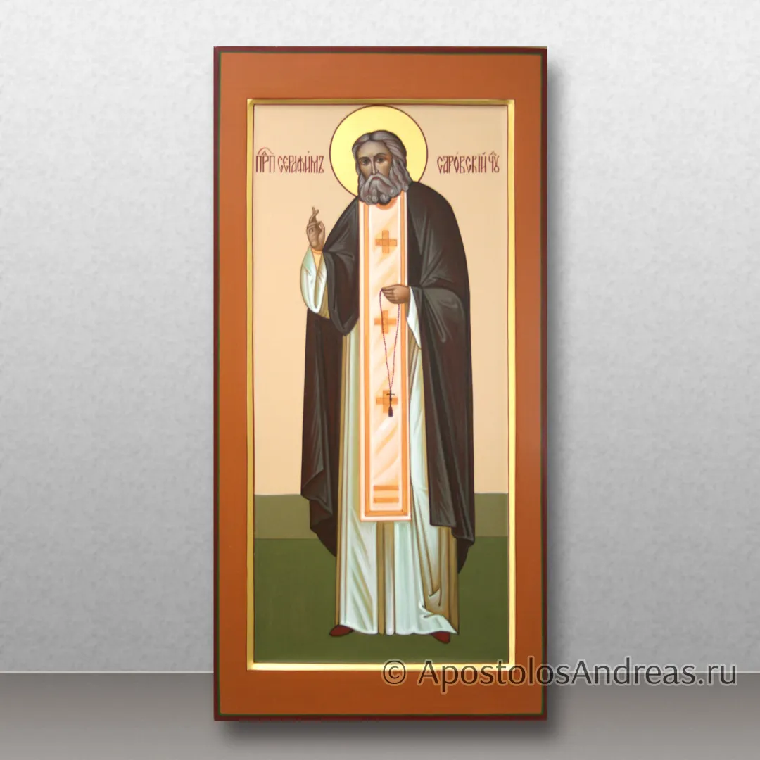 Ростовая икона Серафим Саровский (с золочением нимба), 18х36, 2025 — образец № 32