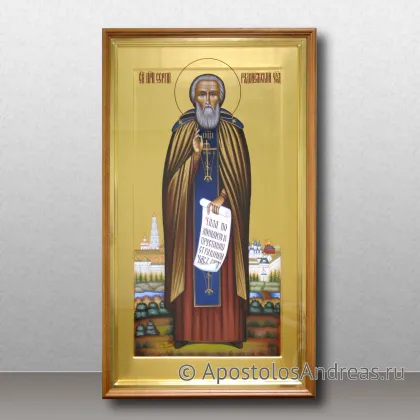 Храмовая икона Сергия Радонежского в киоте с золоченой рамой, миниатюра № 42