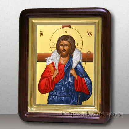 Икона в киоте Спас Добрый пастырь (с золочением фона) — миниатюра № 5
