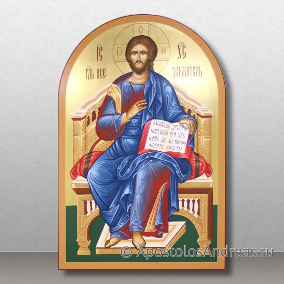 Рукописная икона Спас на троне
