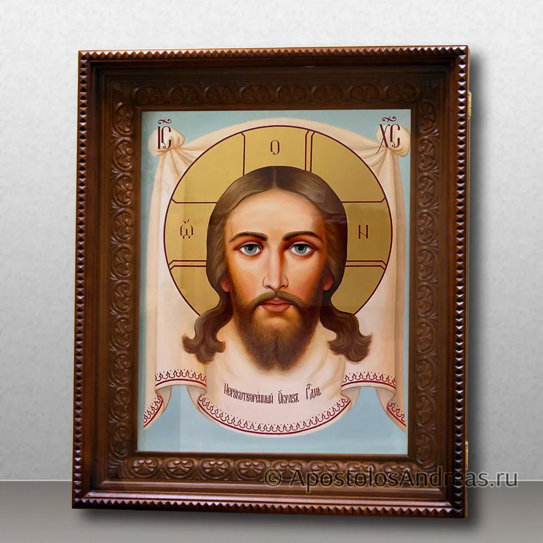 Икона Спас Нерукотворный в резном киоте (академическое письмо), в киоте - 40х50, 2023 — образец № 38