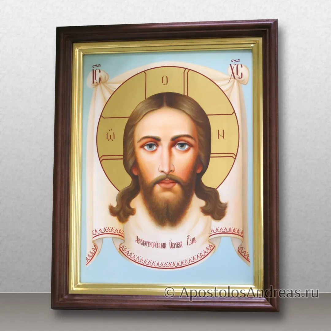Икона Спас Нерукотворный в киоте (реализм), в киоте - 37х47, 2025 — образец № 45