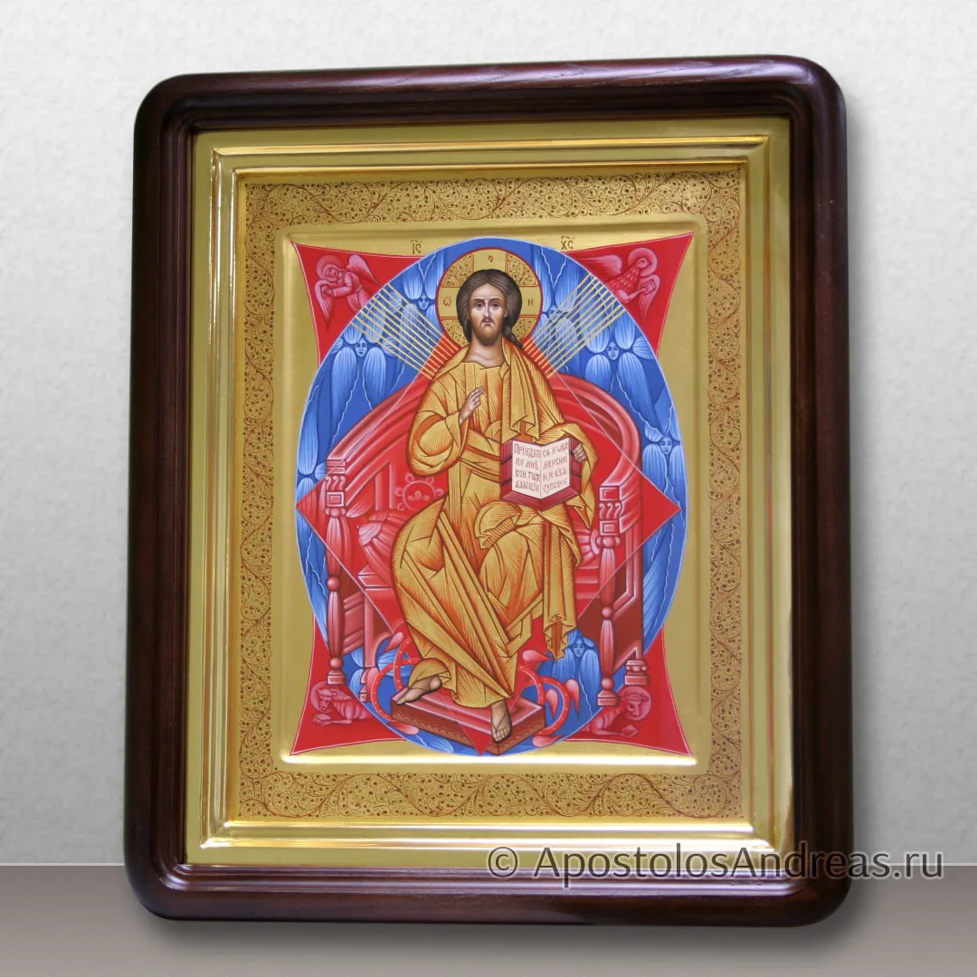 Икона в киоте Спас в силах на золоченом фоне (с орнаментом), образец № 8