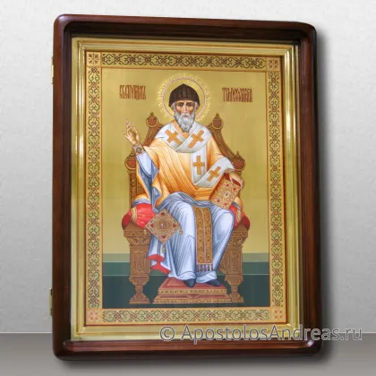 Икона Спиридон Тримифунтский на троне (с росписью, в киоте) — миниатюра № 19