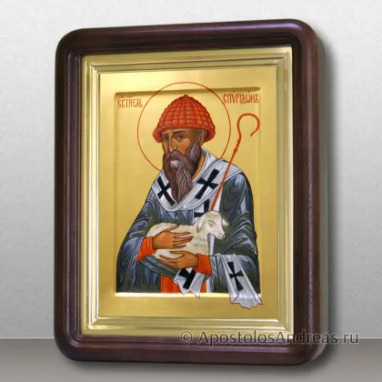 Именная икона Спиридон Тримифунтский в киоте с закруглением углов — миниатюра № 38
