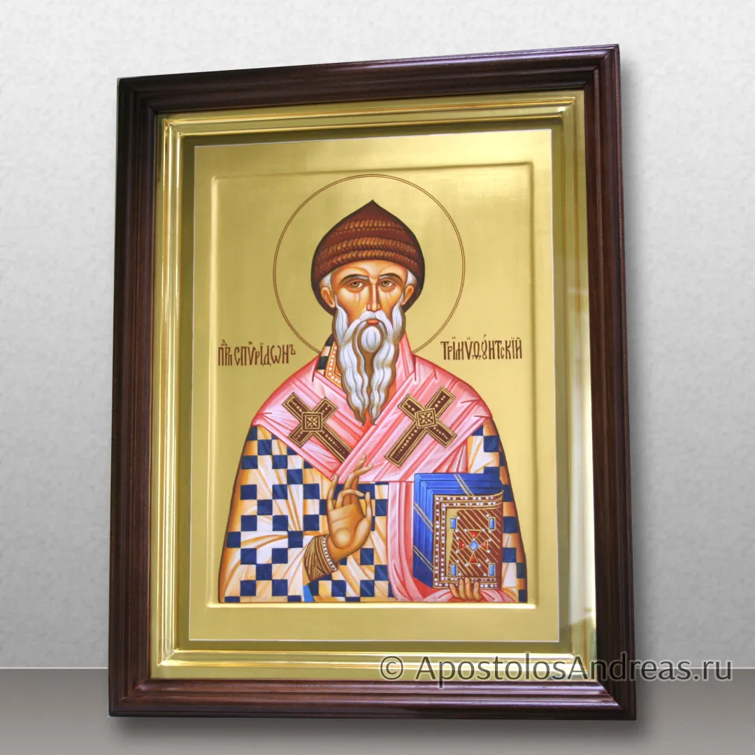 Икона Спиридон Тримифунтский (в киоте), в киоте - 37х47, 2025 — образец № 47