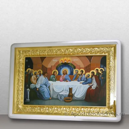 Икона Тайная вечеря в киоте с резной рамой, белый массив, миниатюра № 7