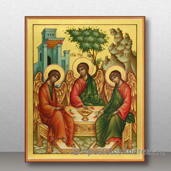 Рукописная икона Святая Троица (Палехский стиль)