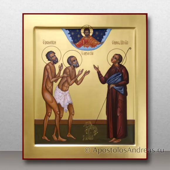 Рукописная икона Василий, Максим и Иоанн Большой Колпак