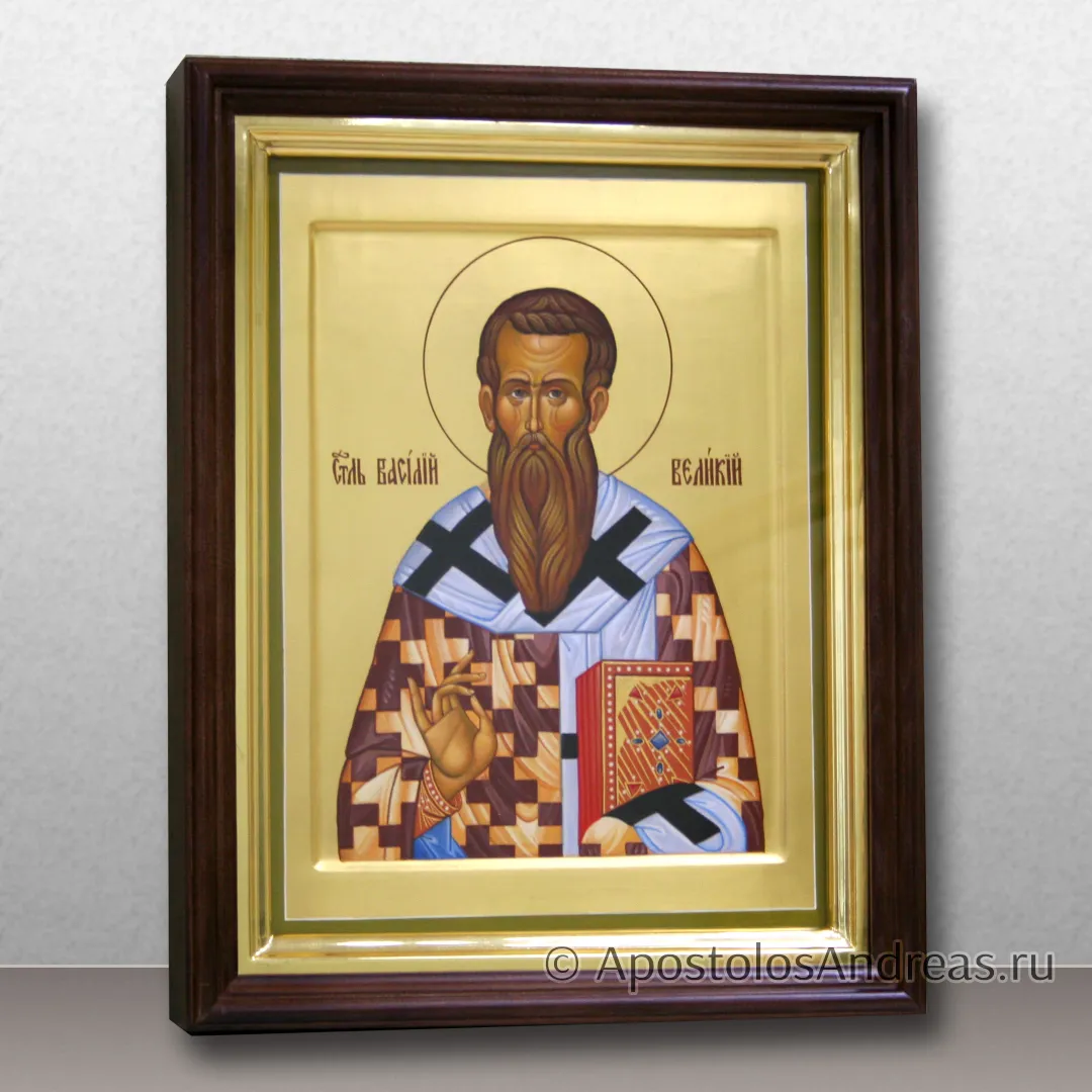 Икона Василий Великий, архиепископ, святитель, в киоте - 37х47, 2024 — образец № 3