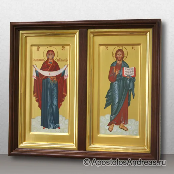 Рукописная икона Венчальная пара #11 (в двойном киоте)