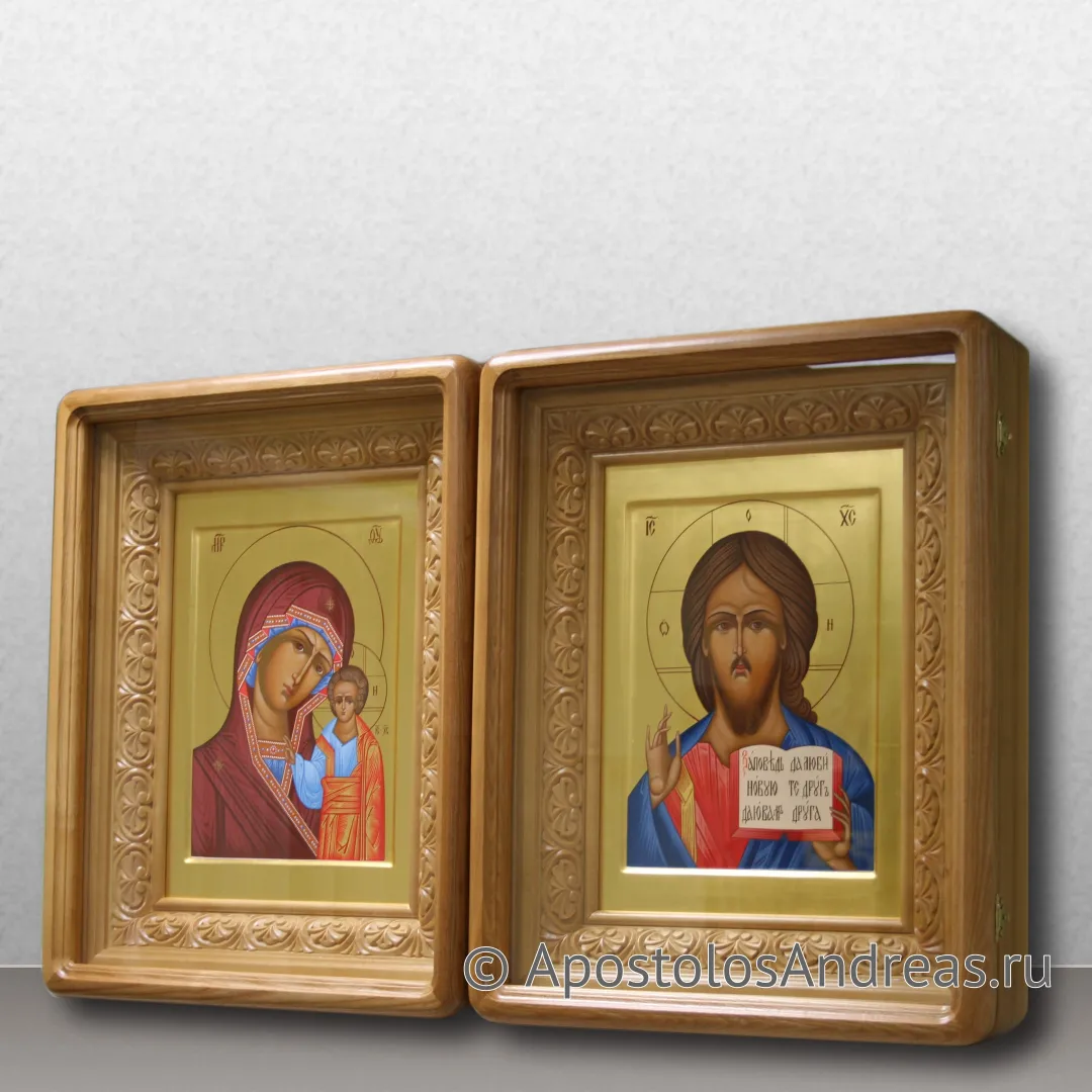 Венчальная пара в киотах с резной мореной рамой, в киотах - 32х38, 2023 — образец № 1