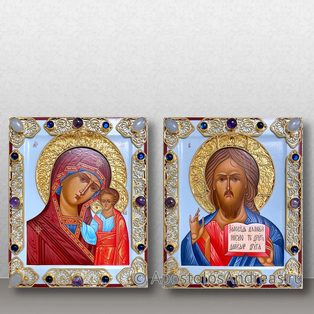 Икона Венчальная пара #42 (филигрань с камнями), 13х16<br><span style=