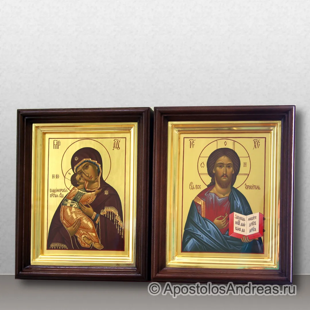 Венчальная пара в киотах (Владимирская и Спас), в киотах - 25х31, 2025 — образец № 1