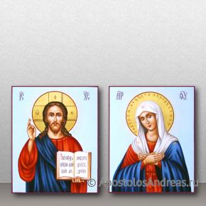 Венчальная пара — Спас Вседержитель и БМ Умиление, с золочением нимбов, миниатюра № 1