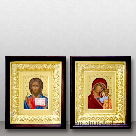 Рукописная икона Венчальная пара #69 (в киотах с резной рамой)