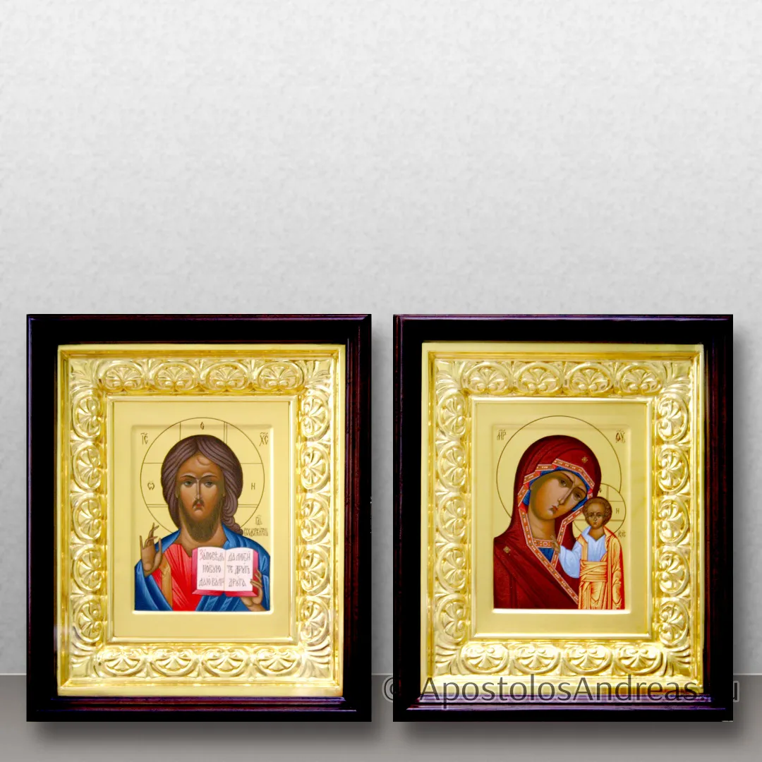 Венчальная пара в киотах с резной рамой, образец № 1