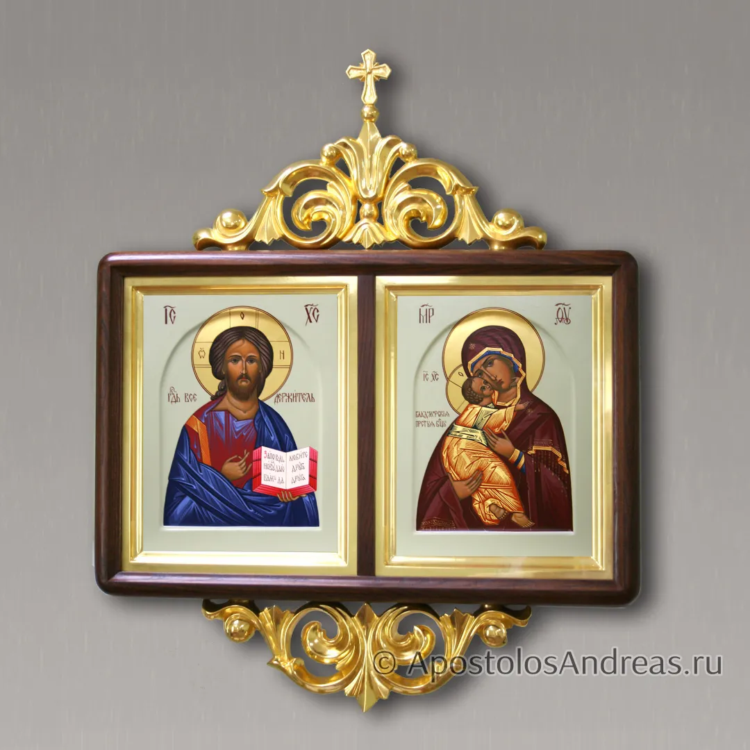 Венчальная пара в двойном киоте (с резным декором), в киоте - 47х60, 2025 — образец № 1