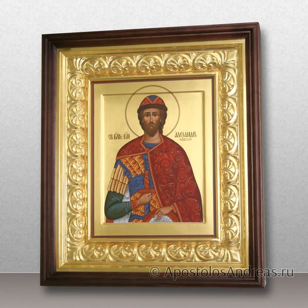 Икона Александр Невский с золочением фона 960 пр. (в киоте с резной рамой), образец № 36