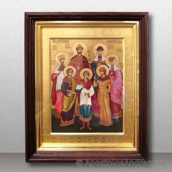 Икона Царская семья (Царственные страстотерпцы) с гравировкой, в киоте, образец № 6