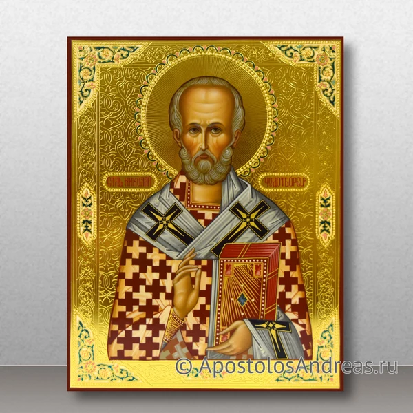 Икона Николай чудотворец (с гравировкой и росписью), образец № 24