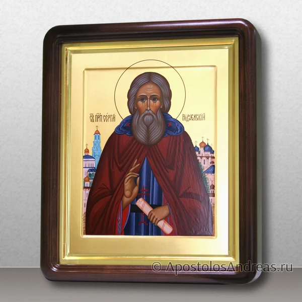 Икона в киоте Сергий Радонежский с пейзажем, образец № 60
