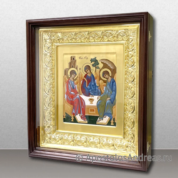 Икона Святой Троицы в киоте с резной рамой, с дверцей, образец № 11