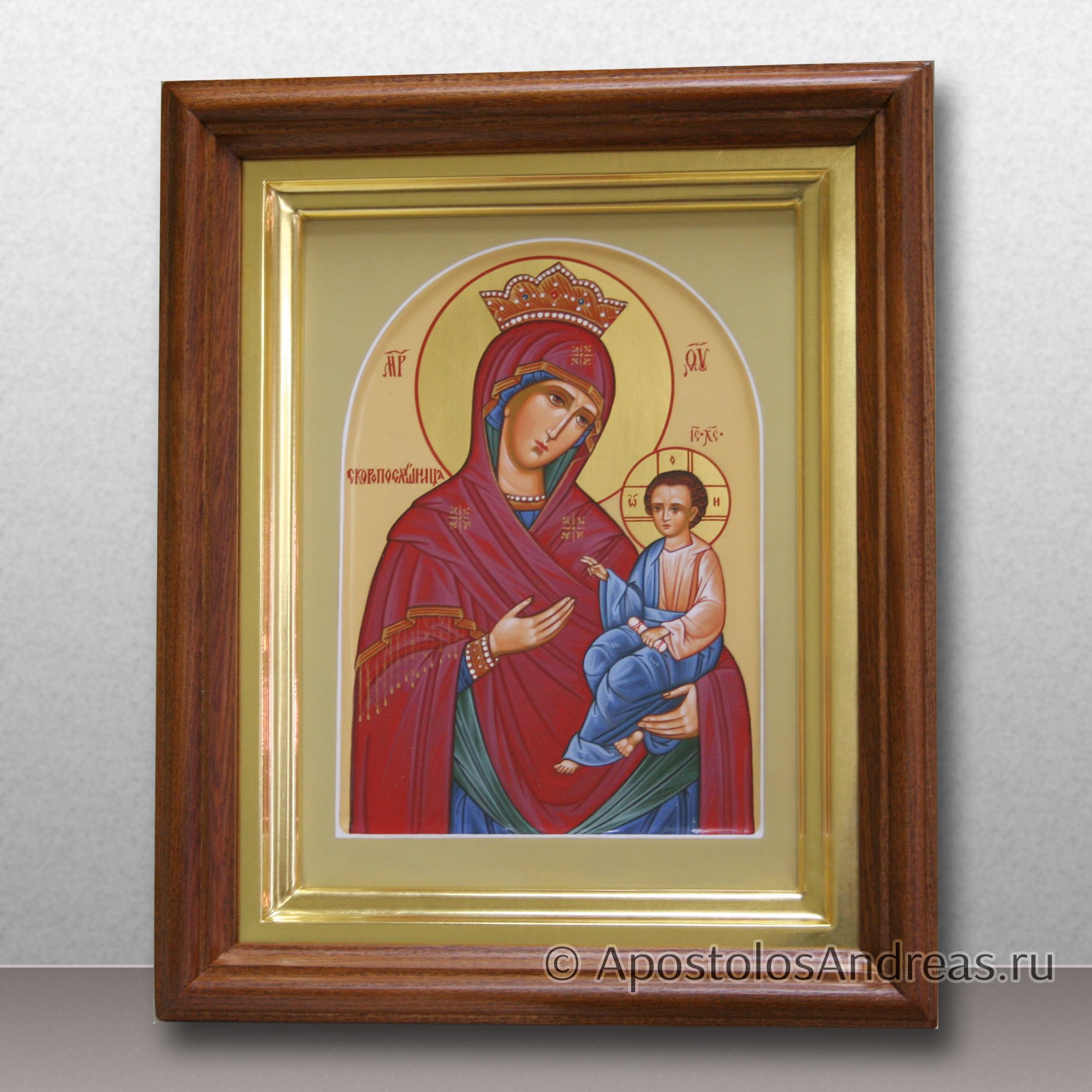Киот для иконы с профильной рамой (темный орех, с прямыми углами)