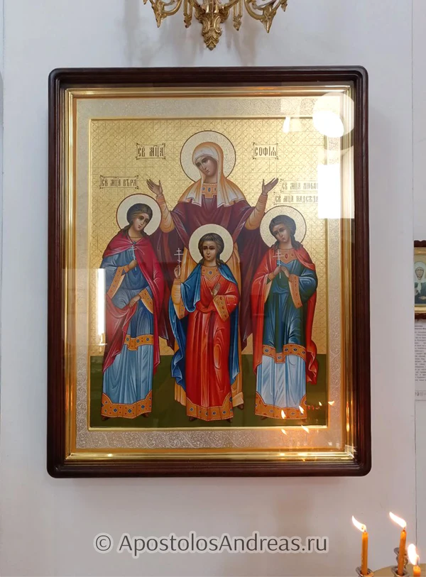 Храмовая икона «Вера, Надежда, Любовь и София». Формат 60×80 см, киот с профильной рамой — храм Рождества Христова в Оренбурге