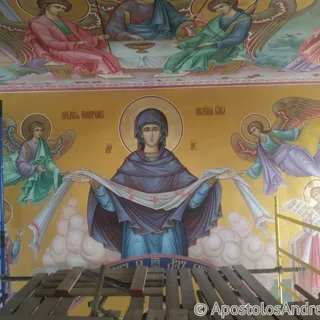 Роспись храма: покров пресвятой богородицы, работа в процессе